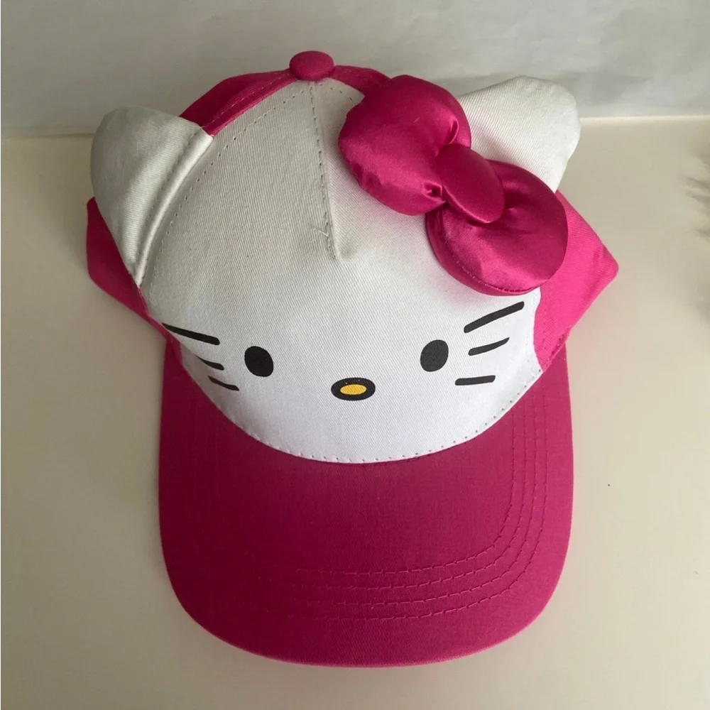 Hello Kitty Sanrio Face Youth Hat with Ears Pink NWT 2023 Children OS Adjustable